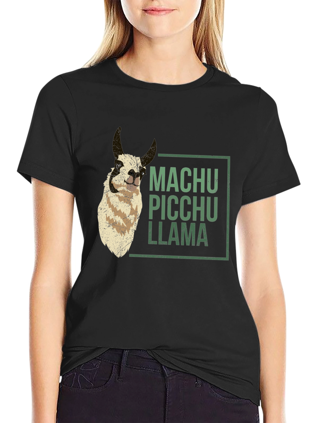 Machu Picchu Llama Graphic Tee - Black Crew Neck