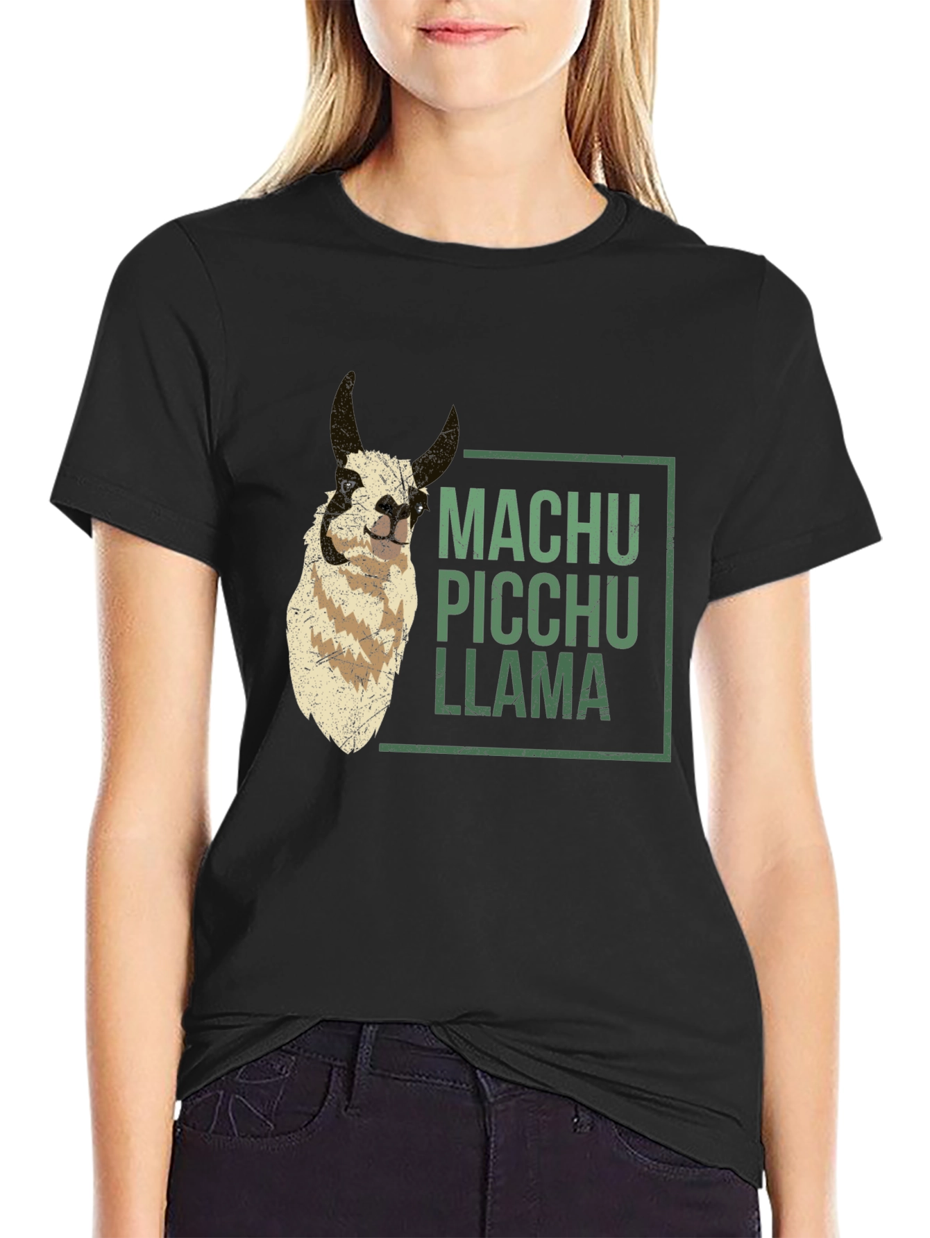 Machu Picchu Llama Graphic Tee - Black Crew Neck