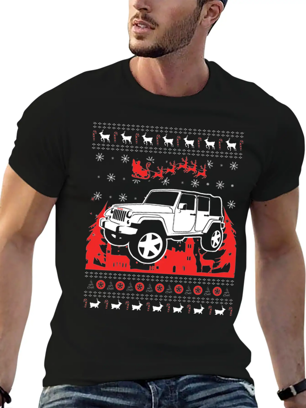 Jeep Ugly Christmas Sweater Stylish Everyday T-Shirt – Unisex Basic Cotton Tee