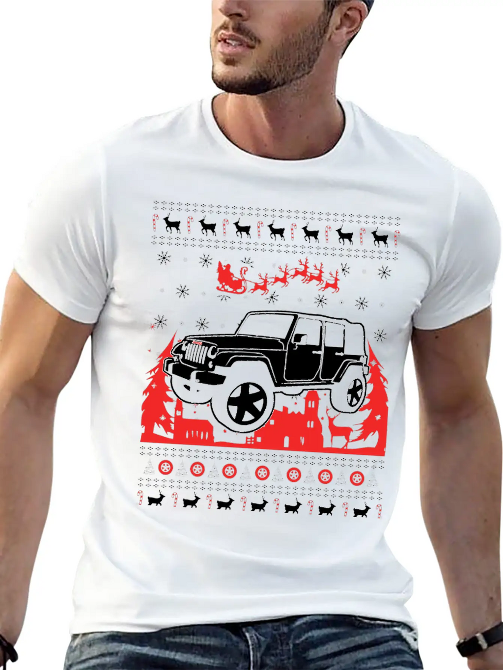 Jeep Ugly Christmas Sweater Stylish Everyday T-Shirt – Unisex Basic Cotton Tee
