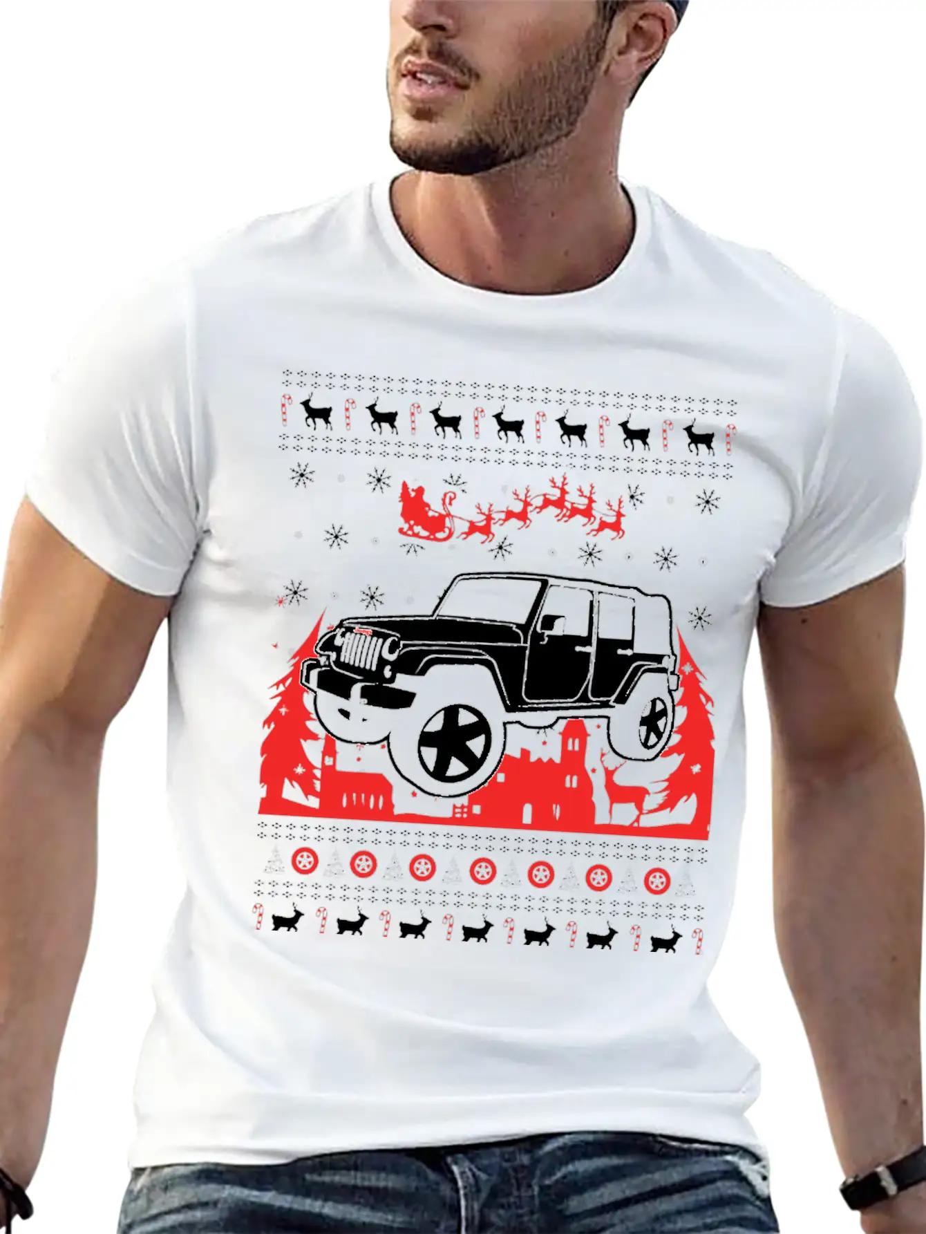 Jeep Ugly Christmas Sweater Stylish Everyday T-Shirt – Unisex Basic Cotton Tee