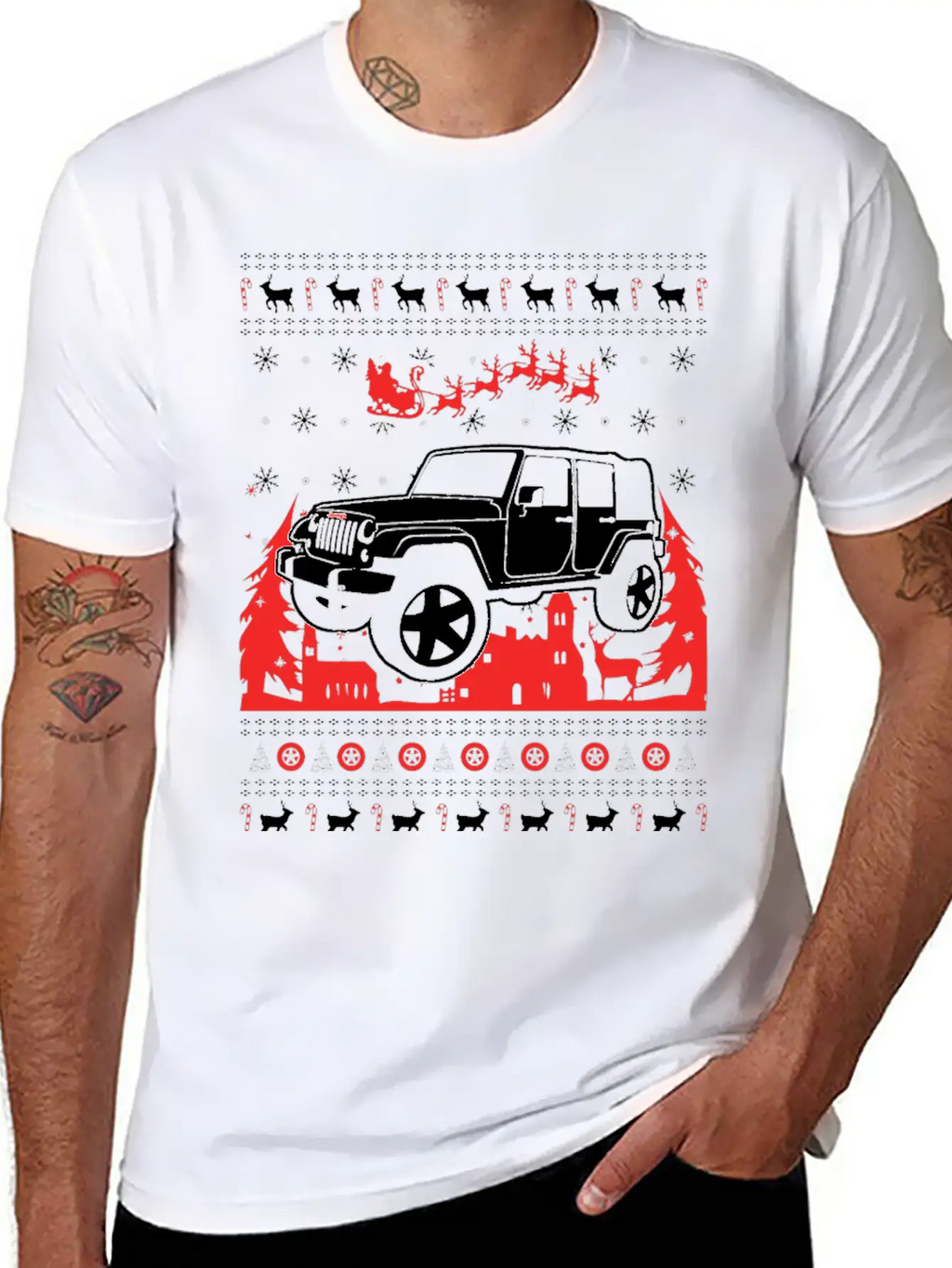 Jeep Ugly Christmas Sweater Stylish Everyday T-Shirt – Unisex Basic Cotton Tee