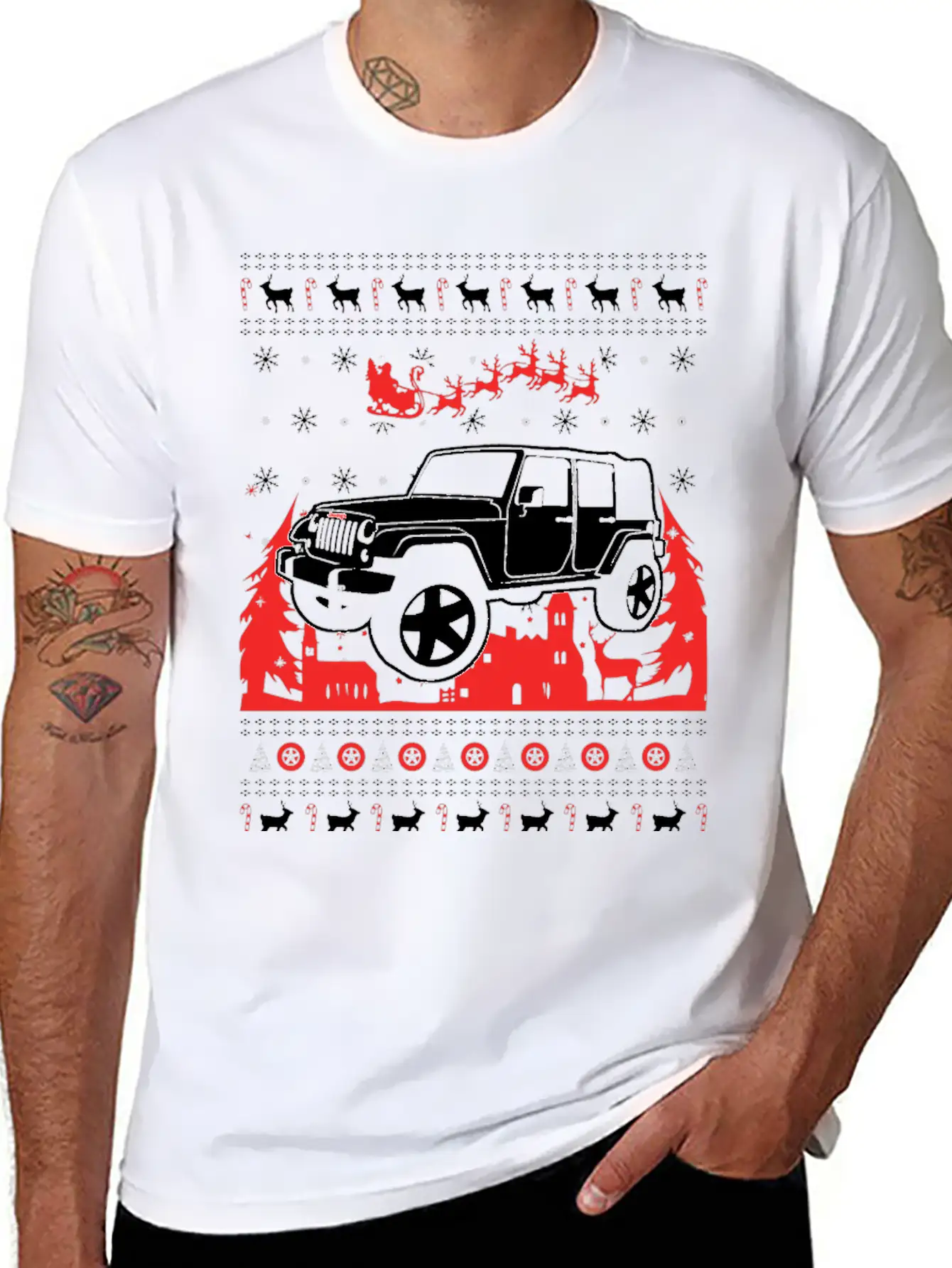 Jeep Ugly Christmas Sweater Stylish Everyday T-Shirt – Unisex Basic Cotton Tee