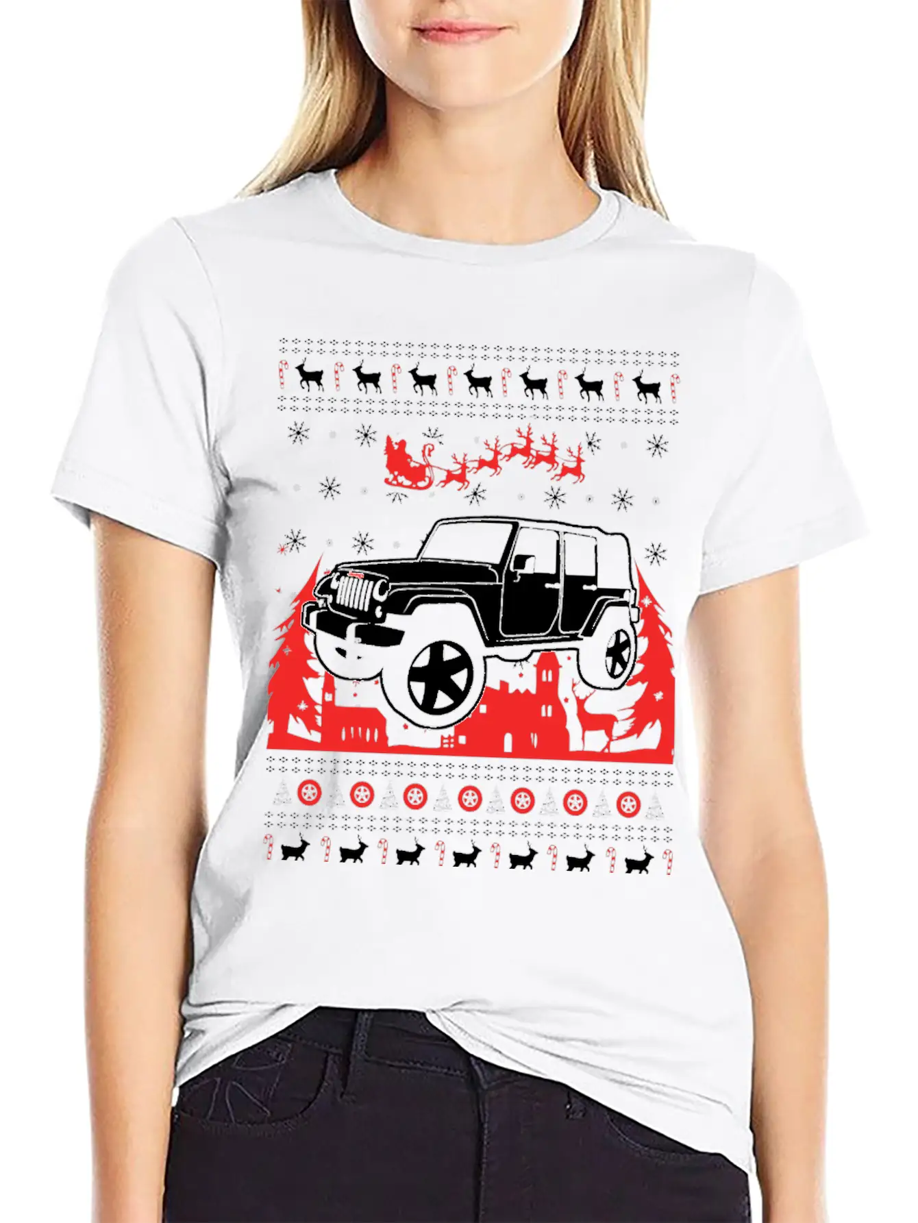 Jeep Ugly Christmas Sweater Stylish Everyday T-Shirt – Unisex Basic Cotton Tee