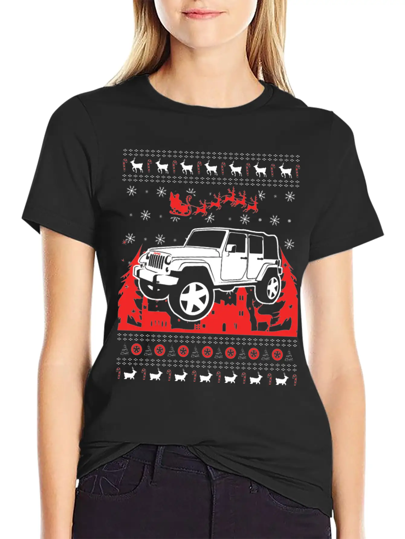 Jeep Ugly Christmas Sweater Stylish Everyday T-Shirt – Unisex Basic Cotton Tee
