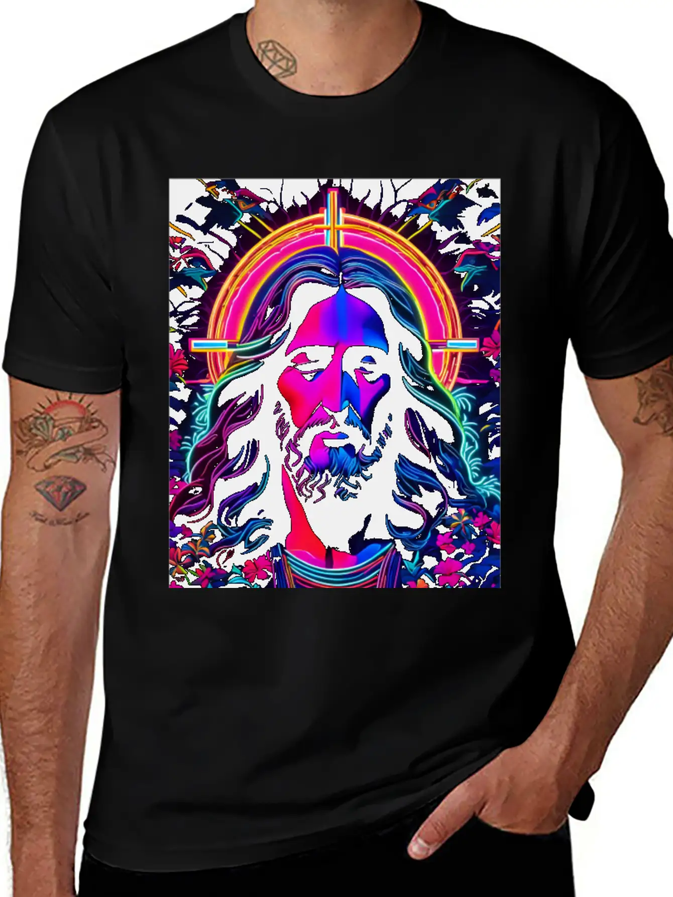 Jesus Christ Neon Art Unisex Casual T-Shirt – Clean Design For Daily Comfort