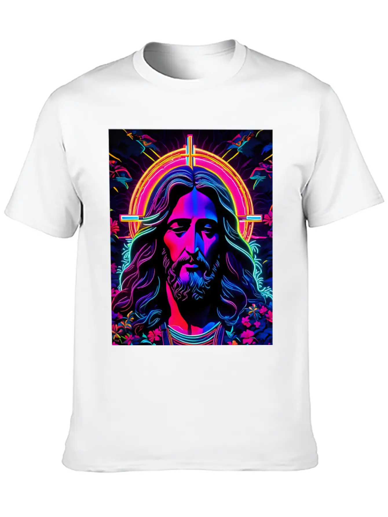 Jesus Christ Neon Art Unisex Casual T-Shirt – Clean Design For Daily Comfort