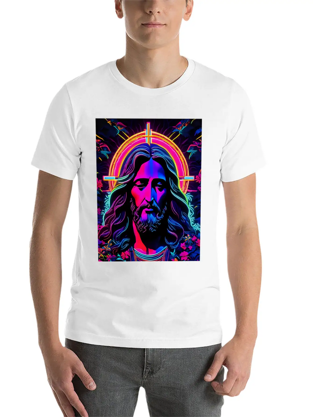 Jesus Christ Neon Art Unisex Casual T-Shirt – Clean Design For Daily Comfort