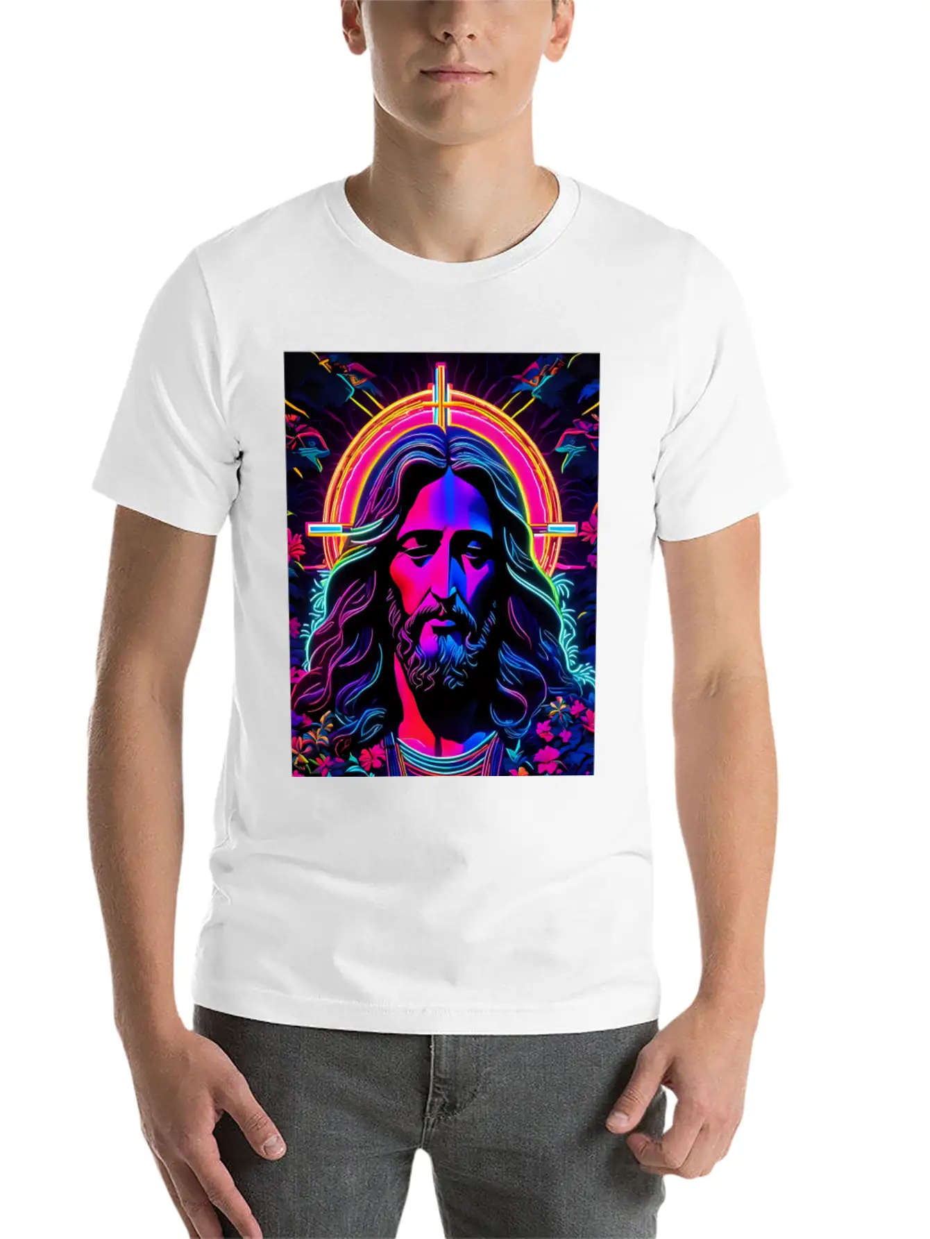 Jesus Christ Neon Art Unisex Casual T-Shirt – Clean Design For Daily Comfort