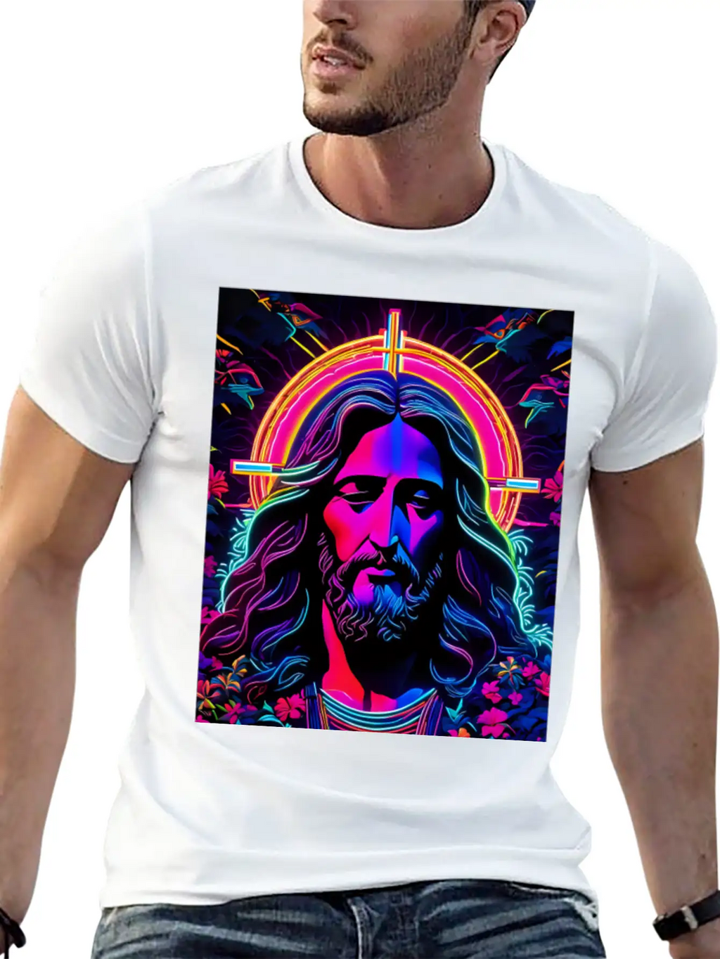 Jesus Christ Neon Art Unisex Casual T-Shirt – Clean Design For Daily Comfort