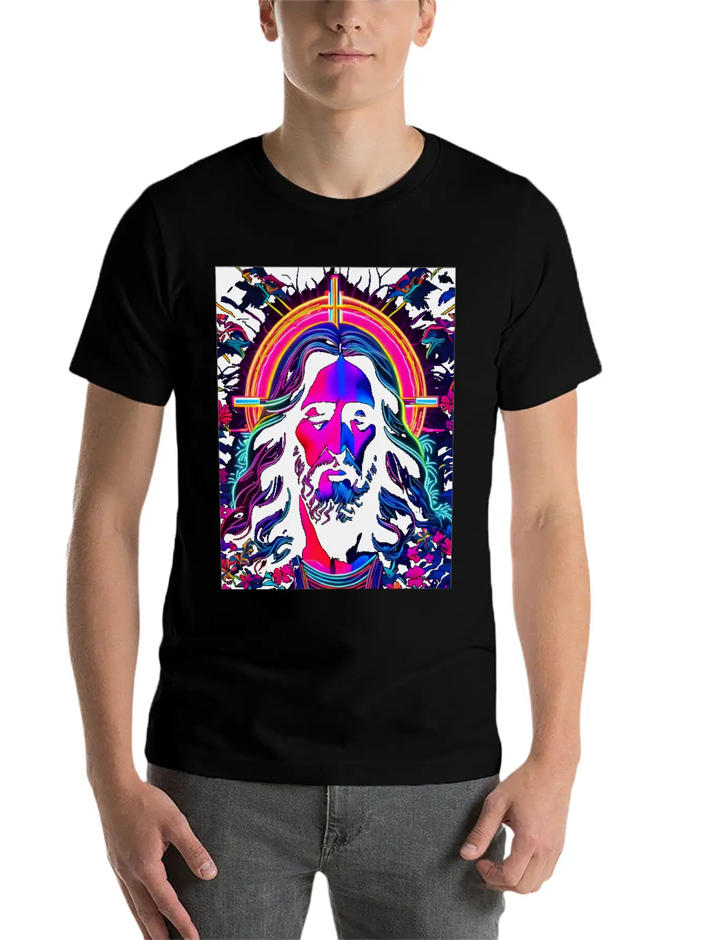 Jesus Christ Neon Art Unisex Casual T-Shirt – Clean Design For Daily Comfort