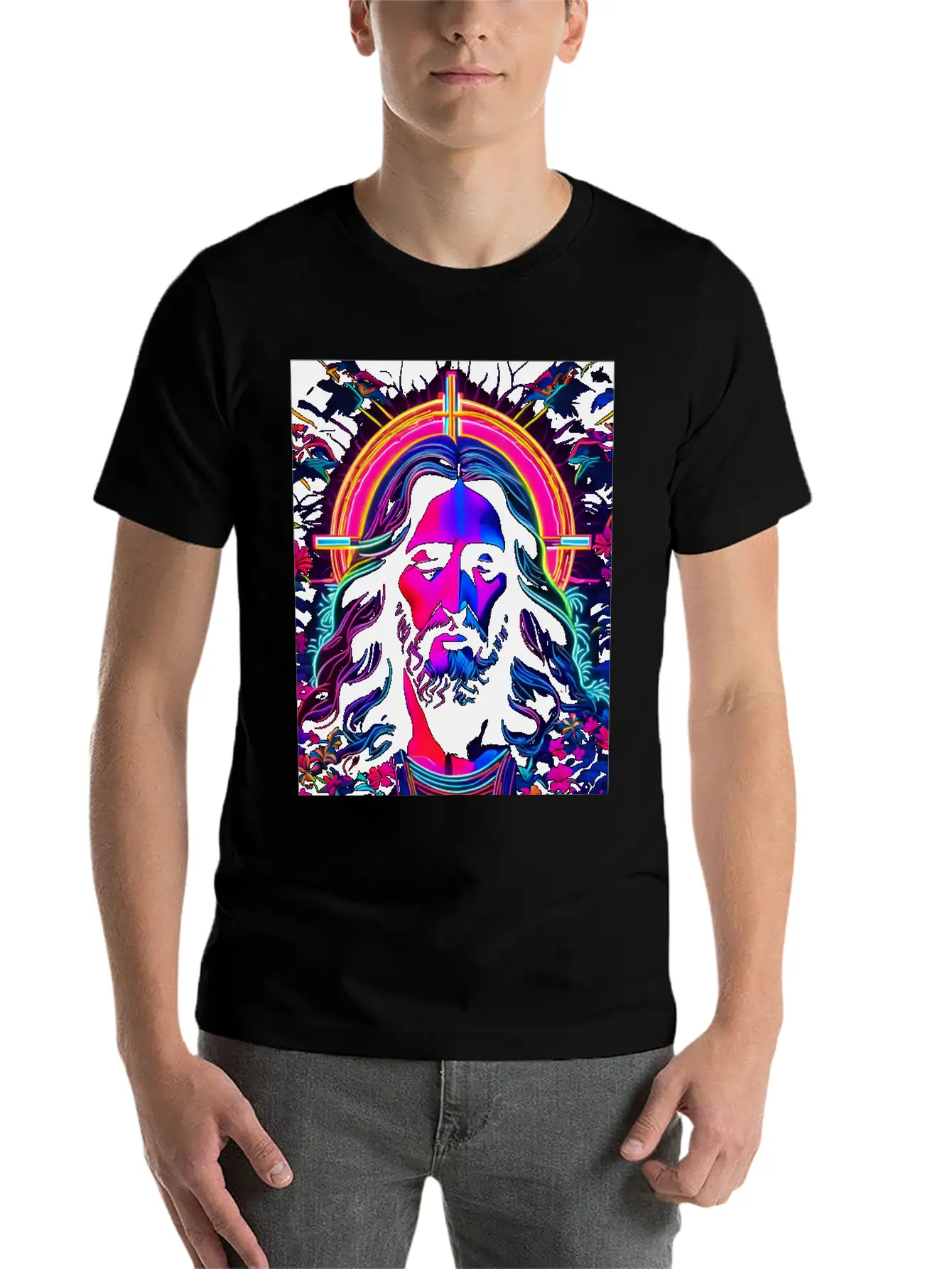 Jesus Christ Neon Art Unisex Casual T-Shirt – Clean Design For Daily Comfort