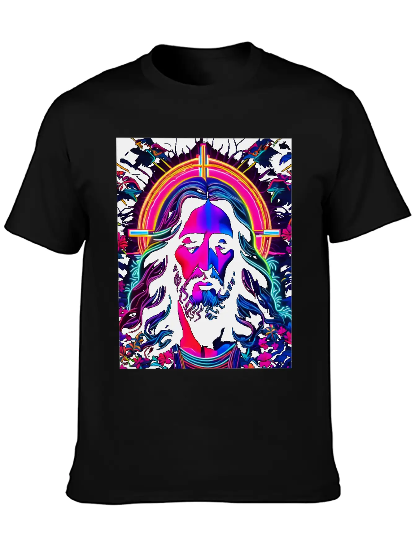 Jesus Christ Neon Art Unisex Casual T-Shirt – Clean Design For Daily Comfort