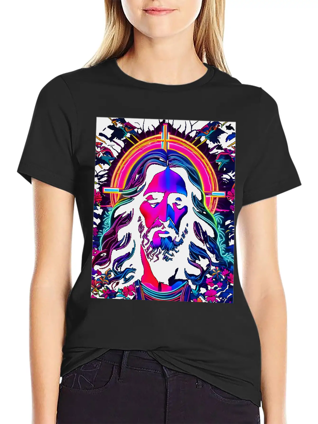 Jesus Christ Neon Art Unisex Casual T-Shirt – Clean Design For Daily Comfort