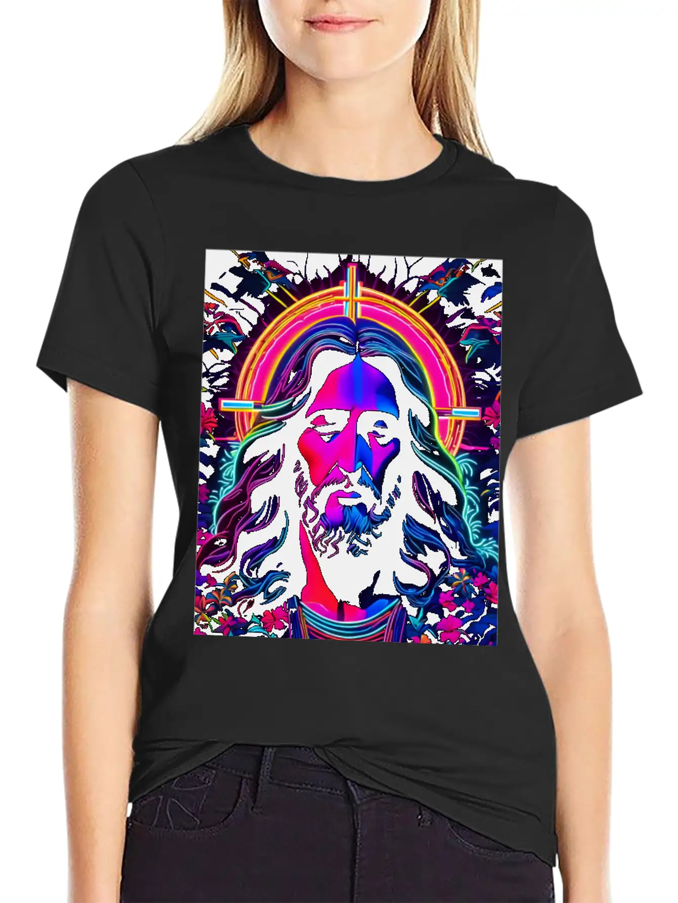 Jesus Christ Neon Art Unisex Casual T-Shirt – Clean Design For Daily Comfort