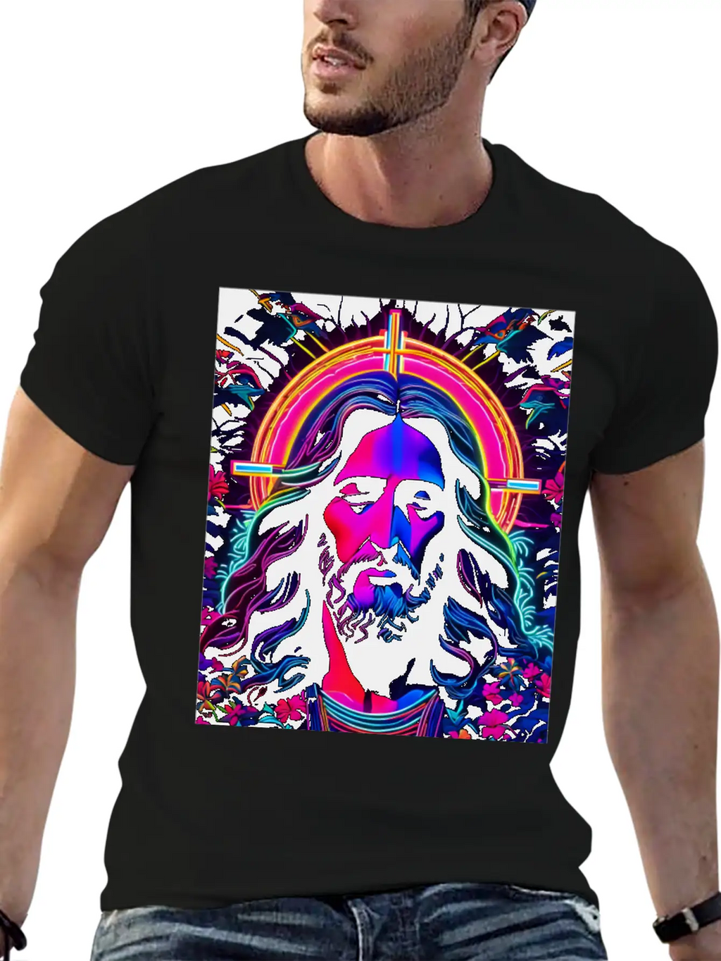 Jesus Christ Neon Art Unisex Casual T-Shirt – Clean Design For Daily Comfort