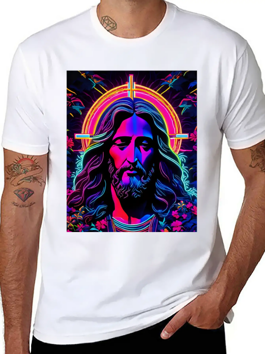 Jesus Christ Neon Art Unisex Casual T-Shirt – Clean Design For Daily Comfort