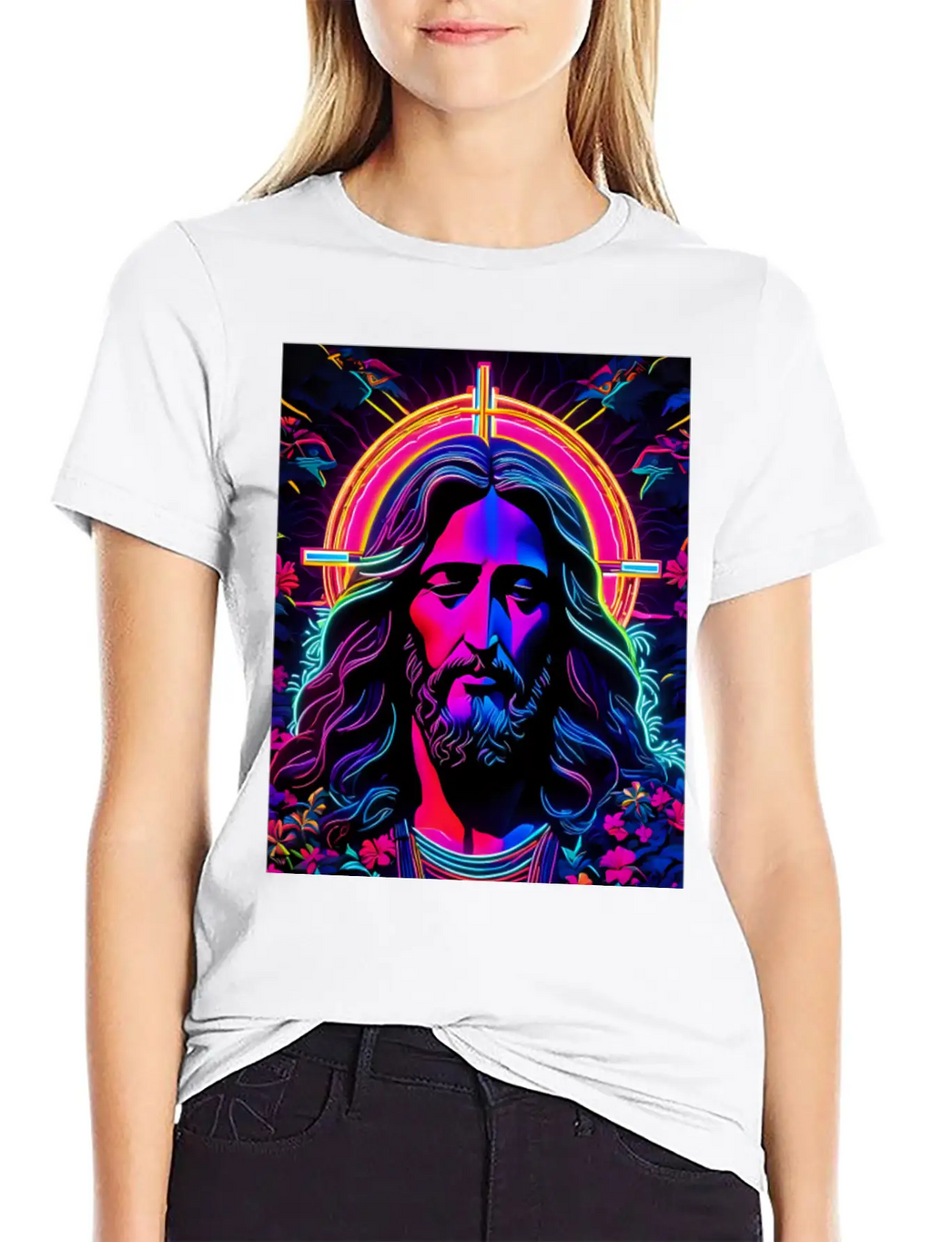 Jesus Christ Neon Art Unisex Casual T-Shirt – Clean Design For Daily Comfort