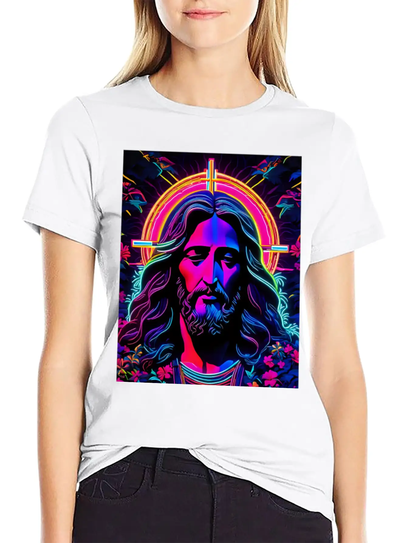 Jesus Christ Neon Art Unisex Casual T-Shirt – Clean Design For Daily Comfort