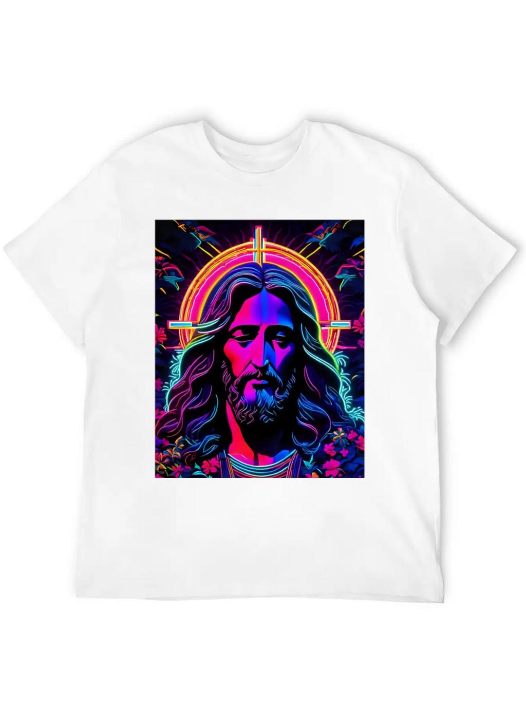 Jesus Christ Neon Art Unisex Casual T-Shirt – Clean Design For Daily Comfort