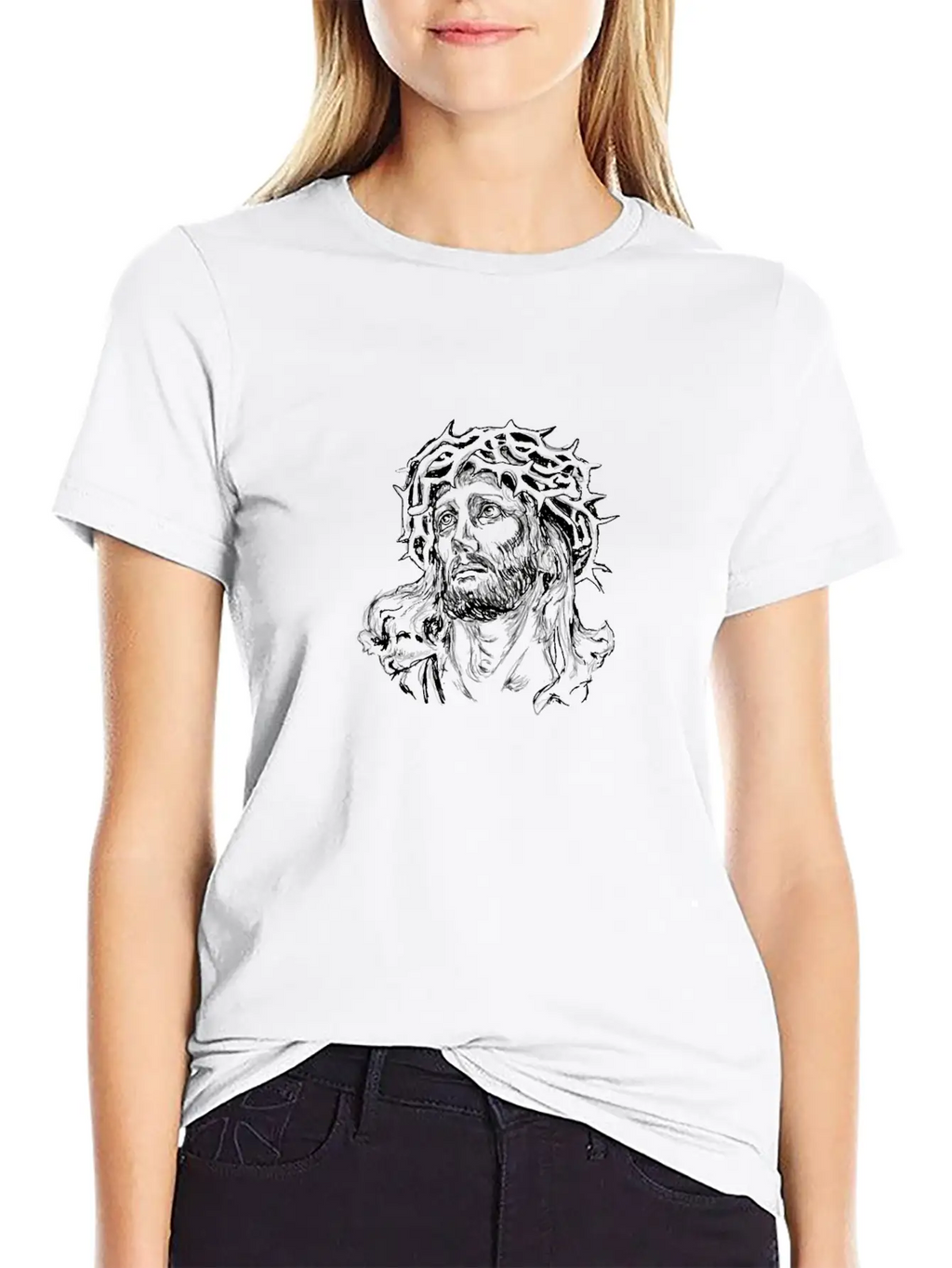 Jesus Face Sketch Illustration Breathable Soft Cotton T-Shirt – Timeless Casual Look