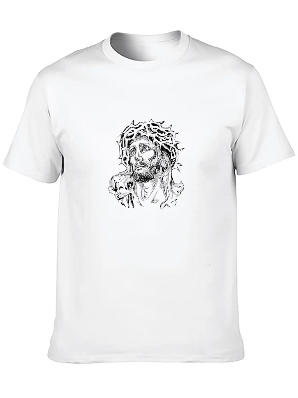 Jesus Face Sketch Illustration Breathable Soft Cotton T-Shirt – Timeless Casual Look