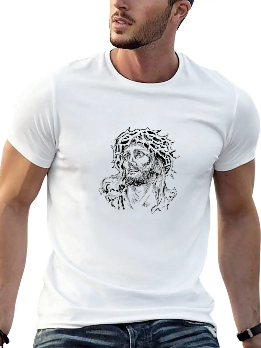 Jesus Face Sketch Illustration Breathable Soft Cotton T-Shirt – Timeless Casual Look