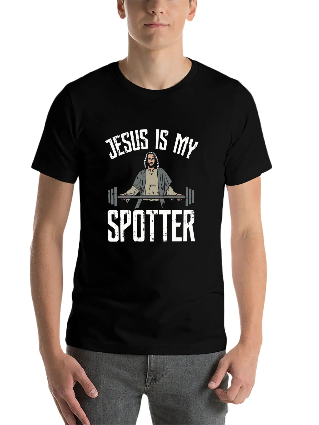 Jesus Is My Spotter Jesus Workout Shirt Gift Idea Unisex Casual T-Shirt – Clean Design For Daily Comfort
