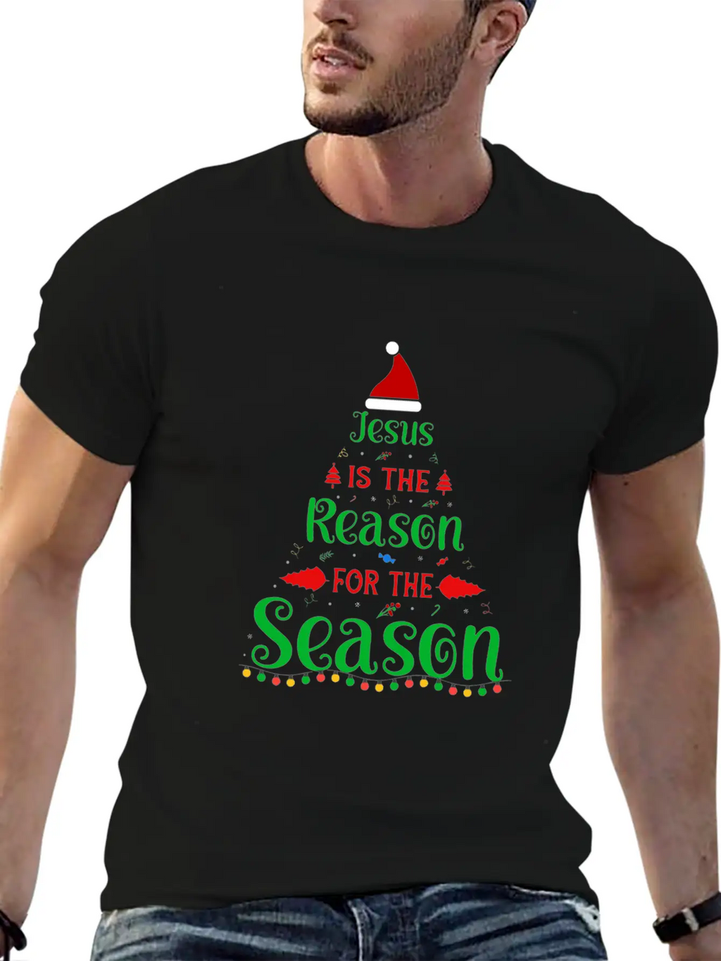 Jesus Is The Reason For The Season Tree Christmas Essential Cotton Tee For Daily Outfits – Unisex Style