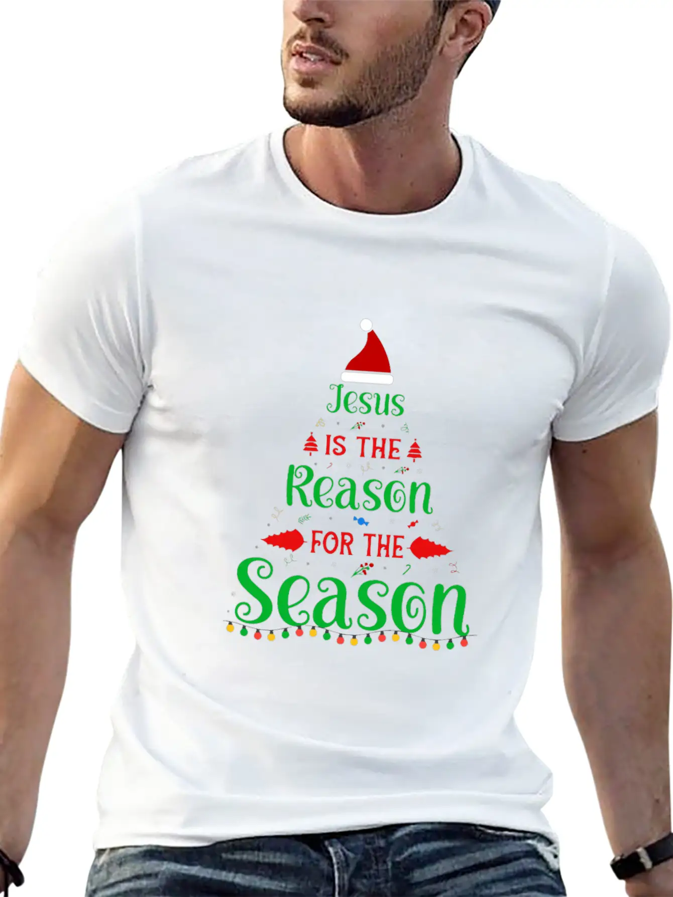 Jesus Is The Reason For The Season Tree Christmas Essential Cotton Tee For Daily Outfits – Unisex Style