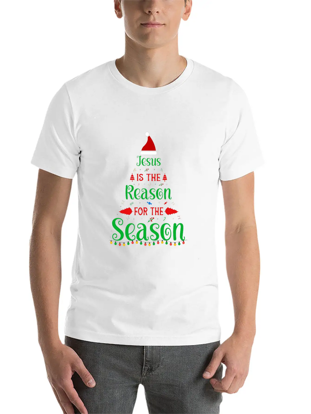Jesus Is The Reason For The Season Tree Christmas Essential Cotton Tee For Daily Outfits – Unisex Style