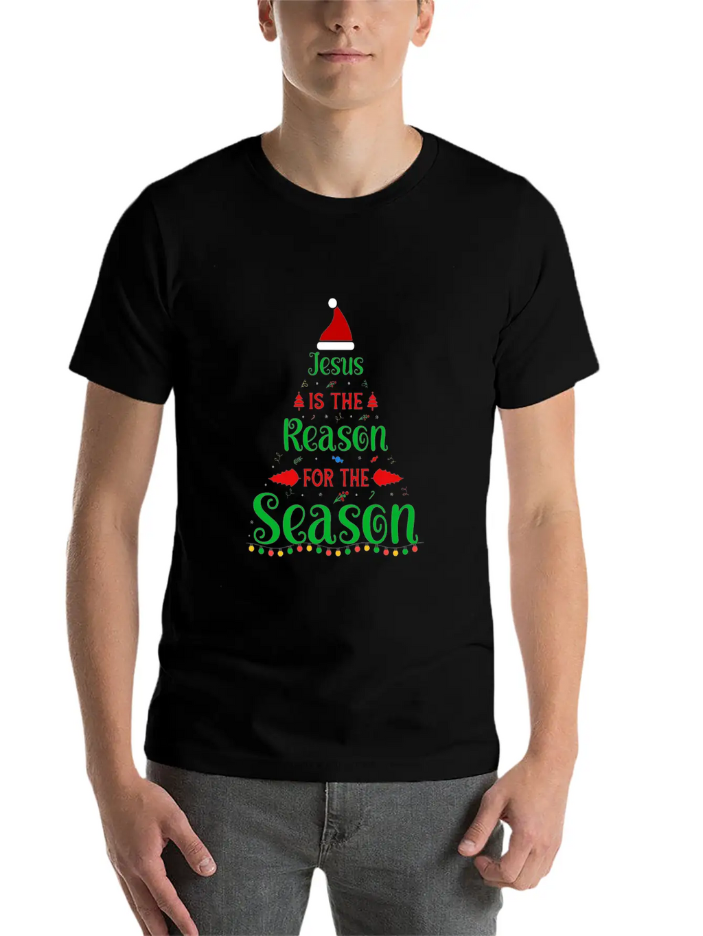 Jesus Is The Reason For The Season Tree Christmas Essential Cotton Tee For Daily Outfits – Unisex Style