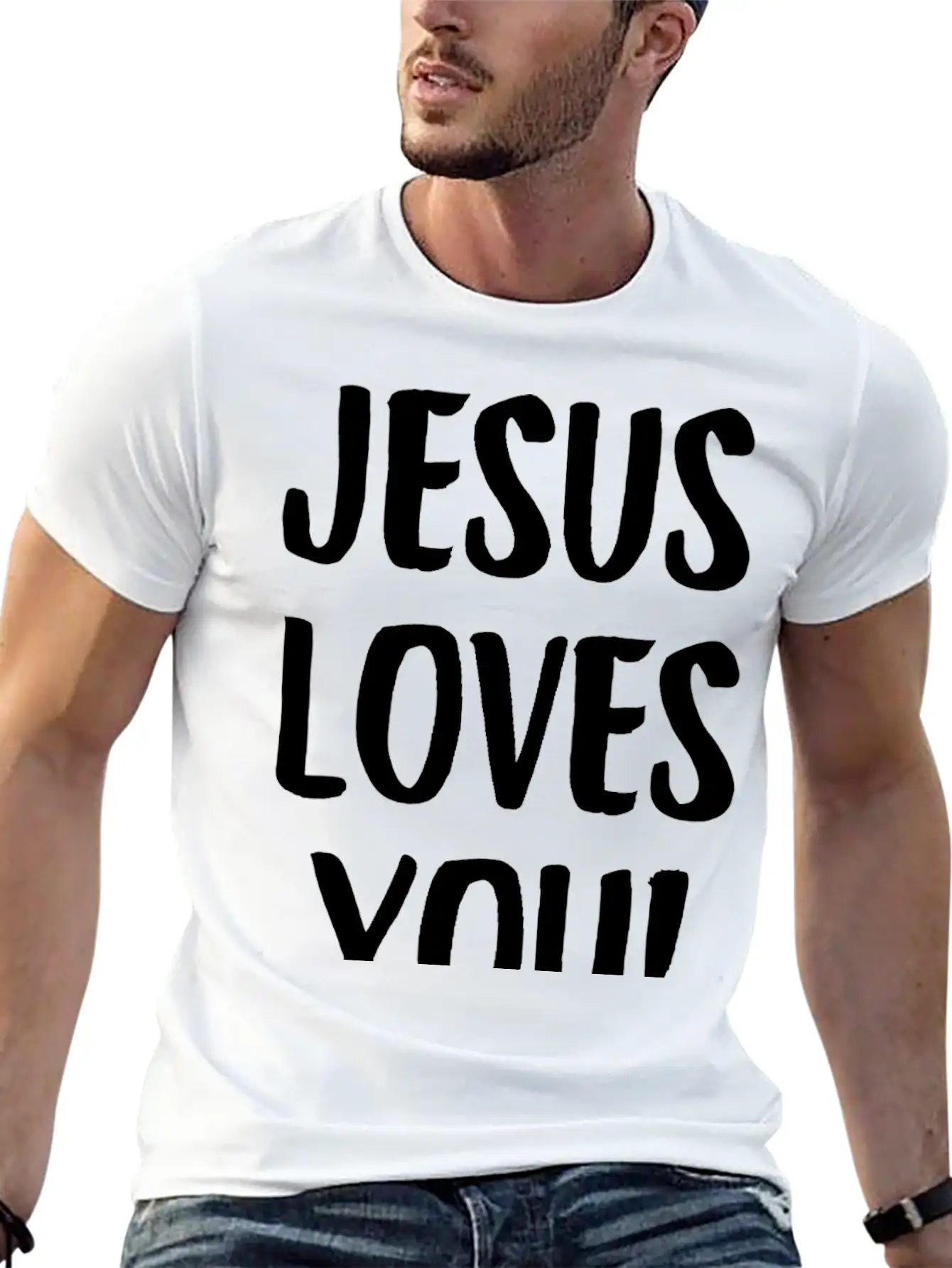 Jesus Loves You Brushstroke Typography Casual Graphic T-Shirt – Simple And Comfortable Daily Wear