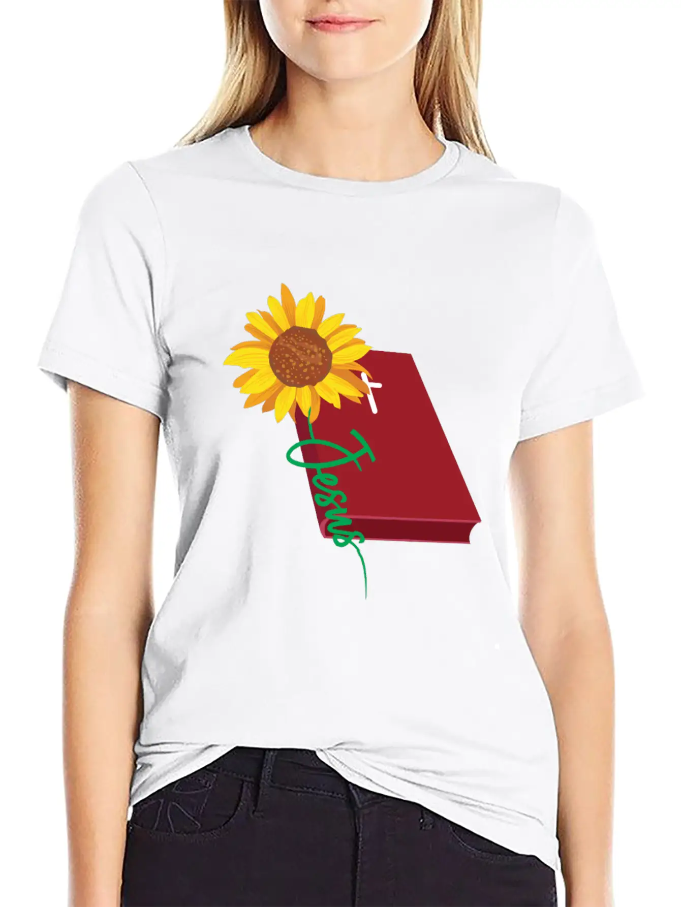 Jesus Sunflower Christian Unisex Short Sleeve Soft Cotton T-Shirt – Casual Everyday Wear