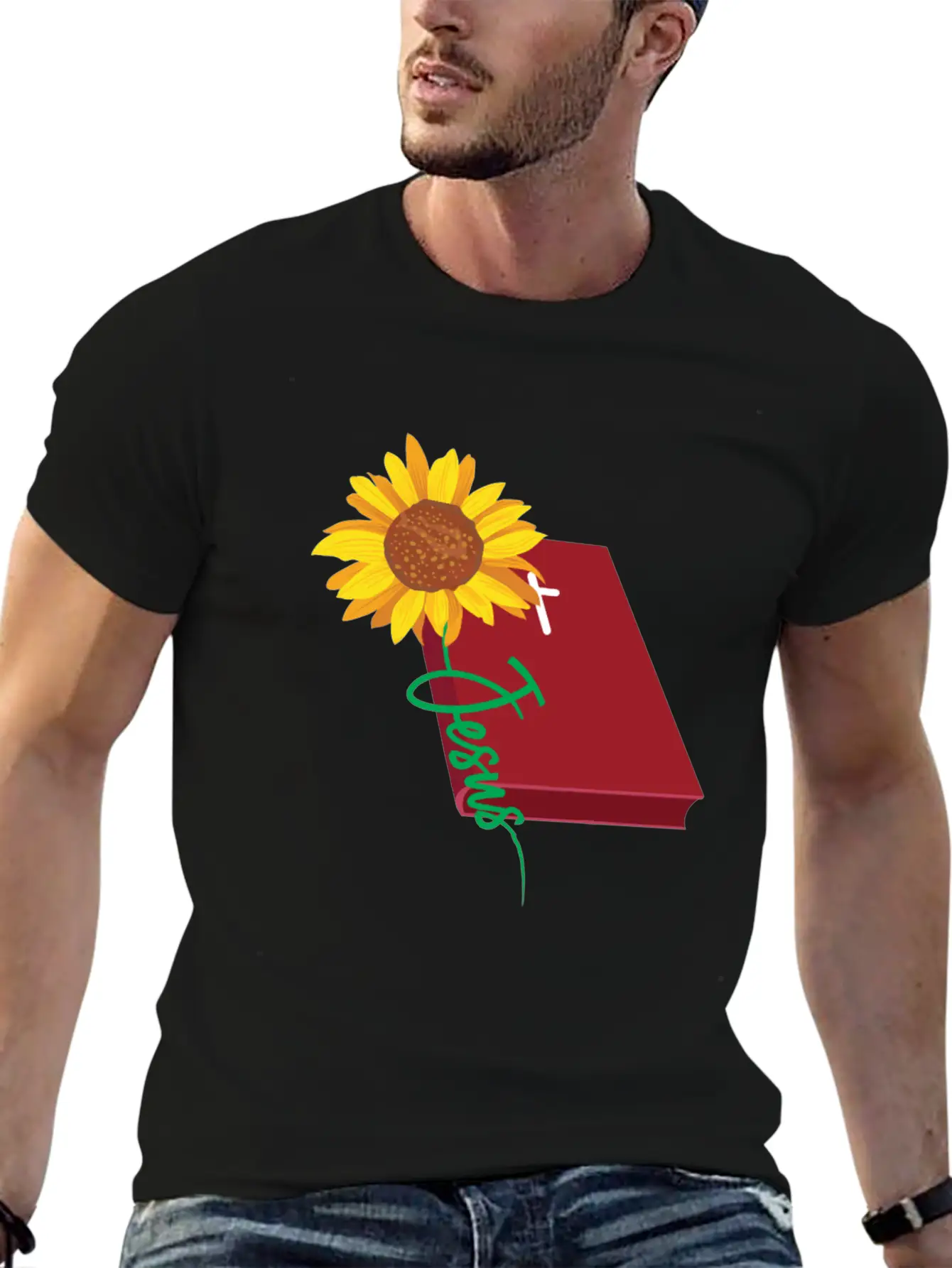 Jesus Sunflower Christian Unisex Short Sleeve Soft Cotton T-Shirt – Casual Everyday Wear