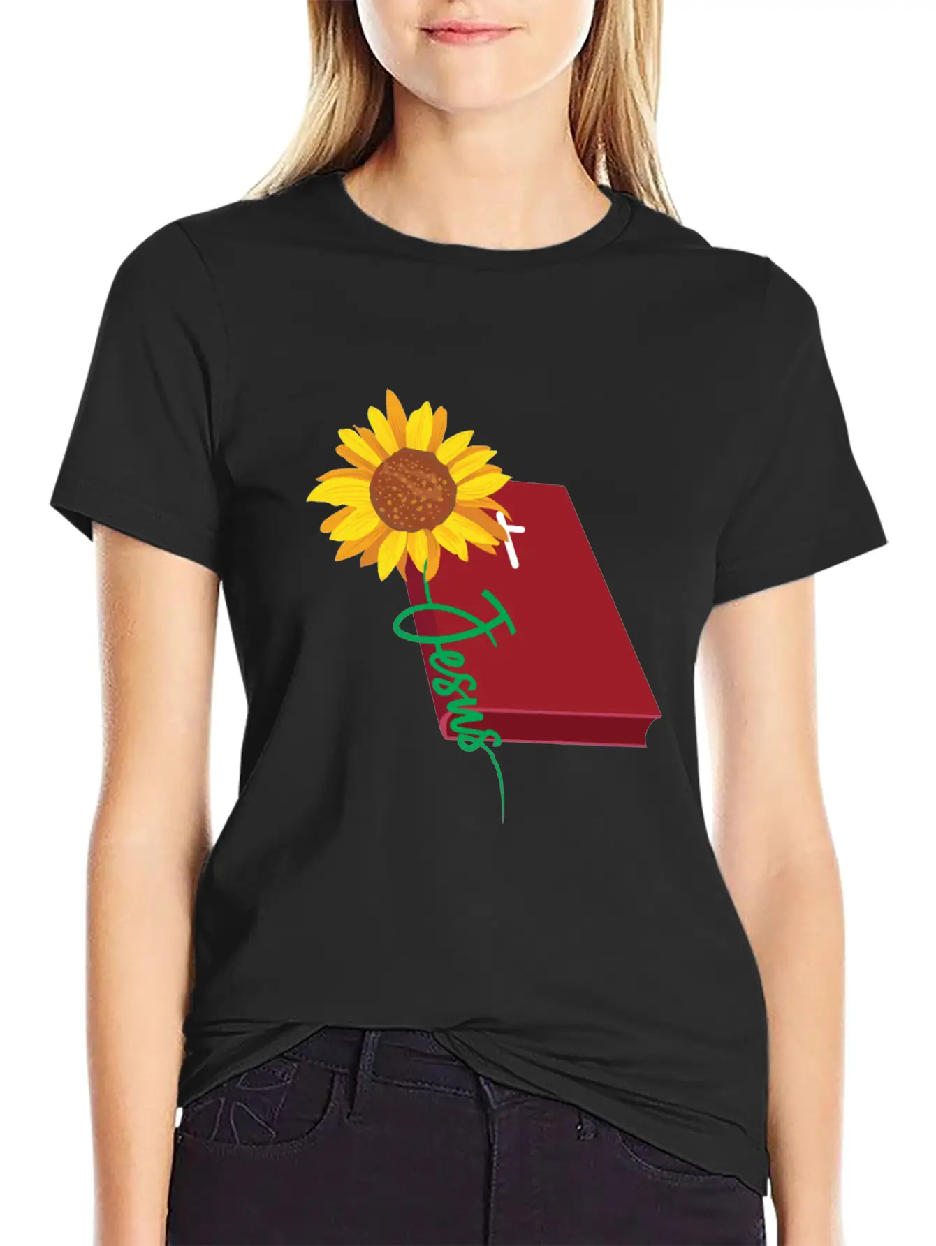 Jesus Sunflower Christian Unisex Short Sleeve Soft Cotton T-Shirt – Casual Everyday Wear