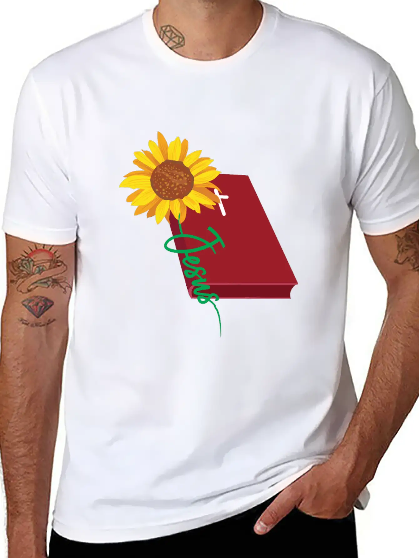 Jesus Sunflower Christian Unisex Short Sleeve Soft Cotton T-Shirt – Casual Everyday Wear