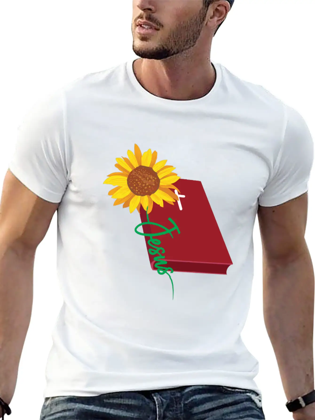 Jesus Sunflower Christian Unisex Short Sleeve Soft Cotton T-Shirt – Casual Everyday Wear