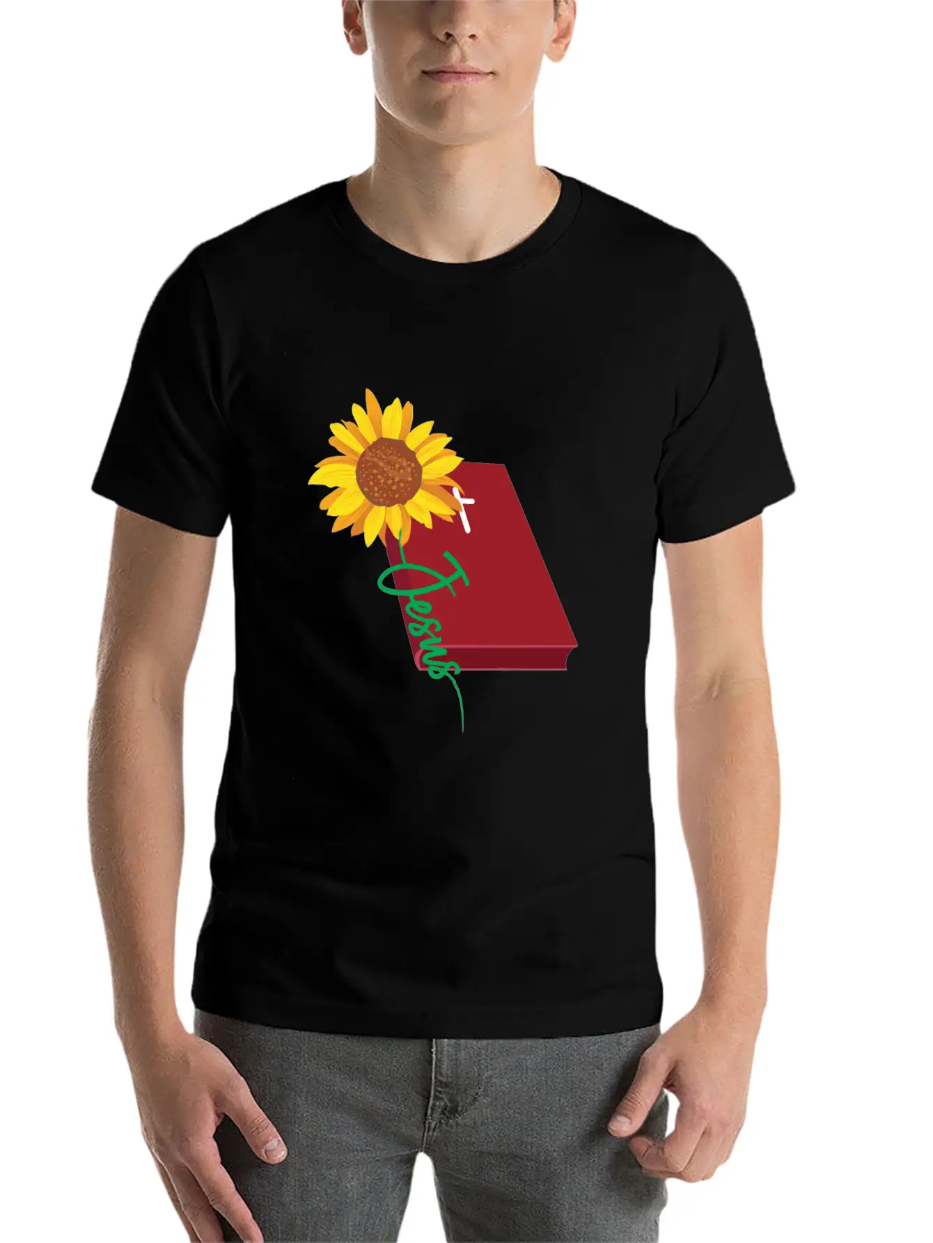 Jesus Sunflower Christian Unisex Short Sleeve Soft Cotton T-Shirt – Casual Everyday Wear