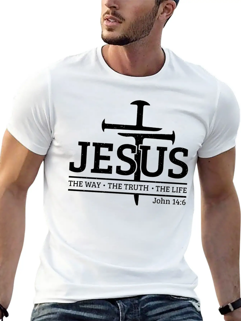 Jesus The Way The Truth The Bible Verse Religious Unisex Short Sleeve Soft Cotton T-Shirt – Casual Everyday Wear