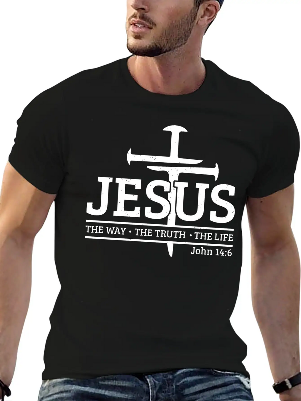 Jesus The Way The Truth The Bible Verse Religious Unisex Short Sleeve Soft Cotton T-Shirt – Casual Everyday Wear