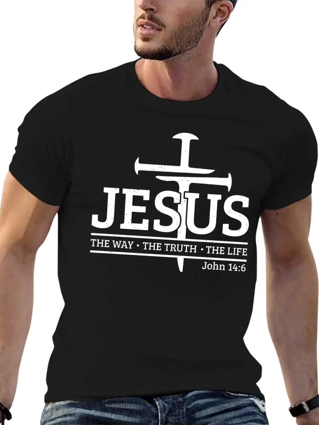 Jesus The Way The Truth The Bible Verse Religious Unisex Short Sleeve Soft Cotton T-Shirt – Casual Everyday Wear
