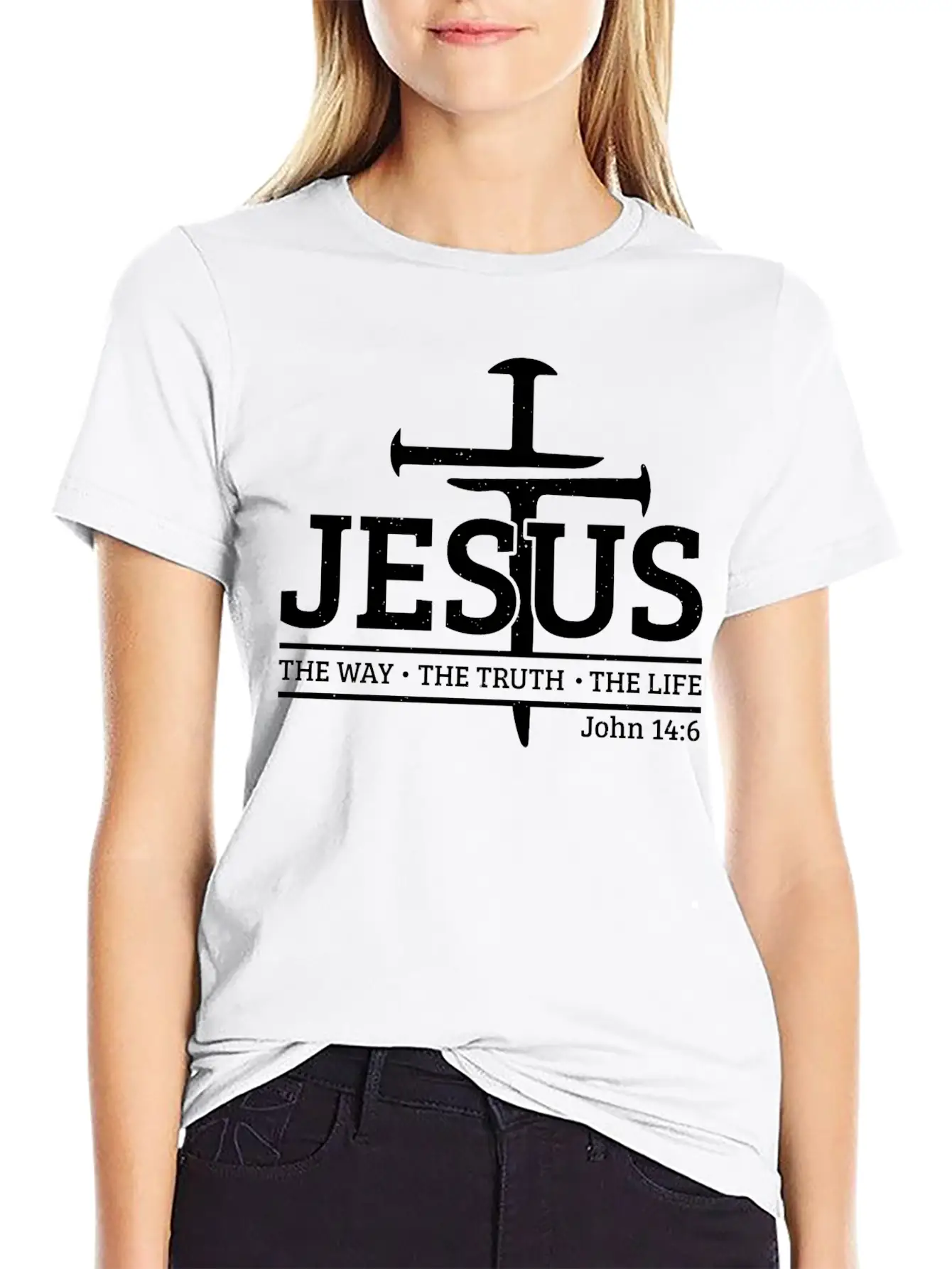 Jesus The Way The Truth The Bible Verse Religious Unisex Short Sleeve Soft Cotton T-Shirt – Casual Everyday Wear