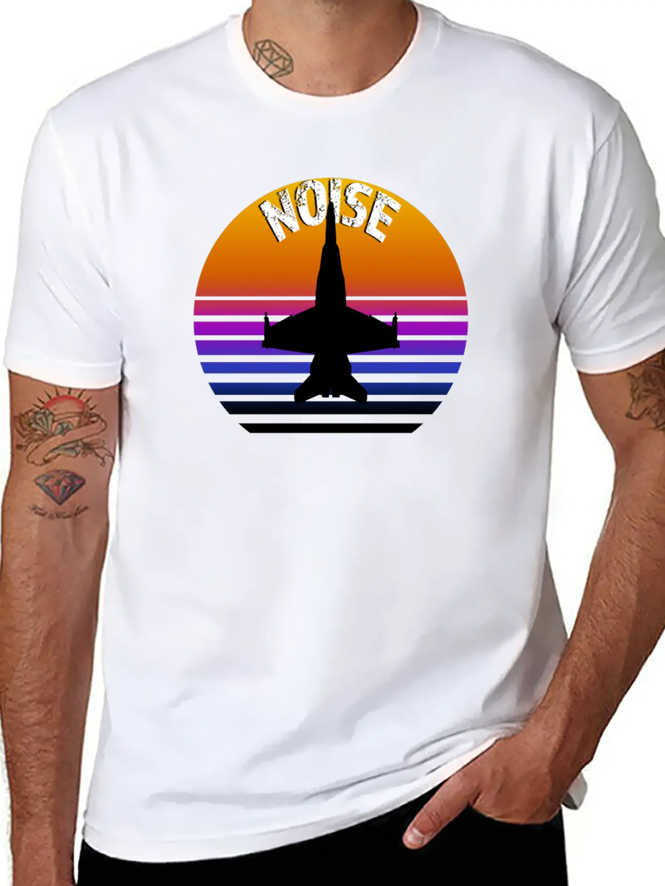 Jet Noise Retro Sunset Design. Breathable Soft Cotton T-Shirt – Timeless Casual Look