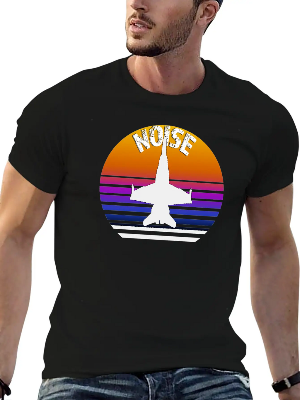 Jet Noise Retro Sunset Design. Breathable Soft Cotton T-Shirt – Timeless Casual Look
