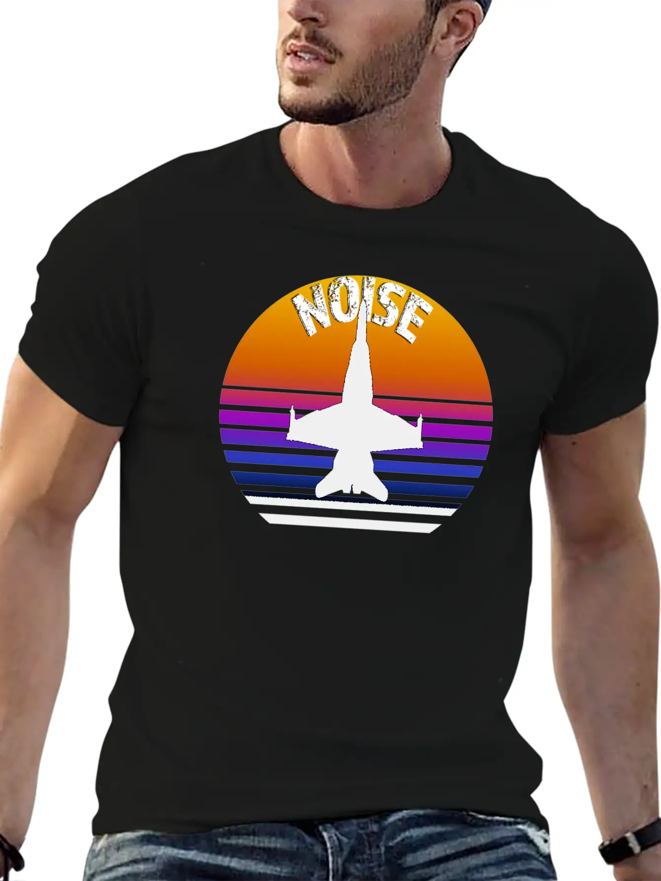 Jet Noise Retro Sunset Design. Breathable Soft Cotton T-Shirt – Timeless Casual Look