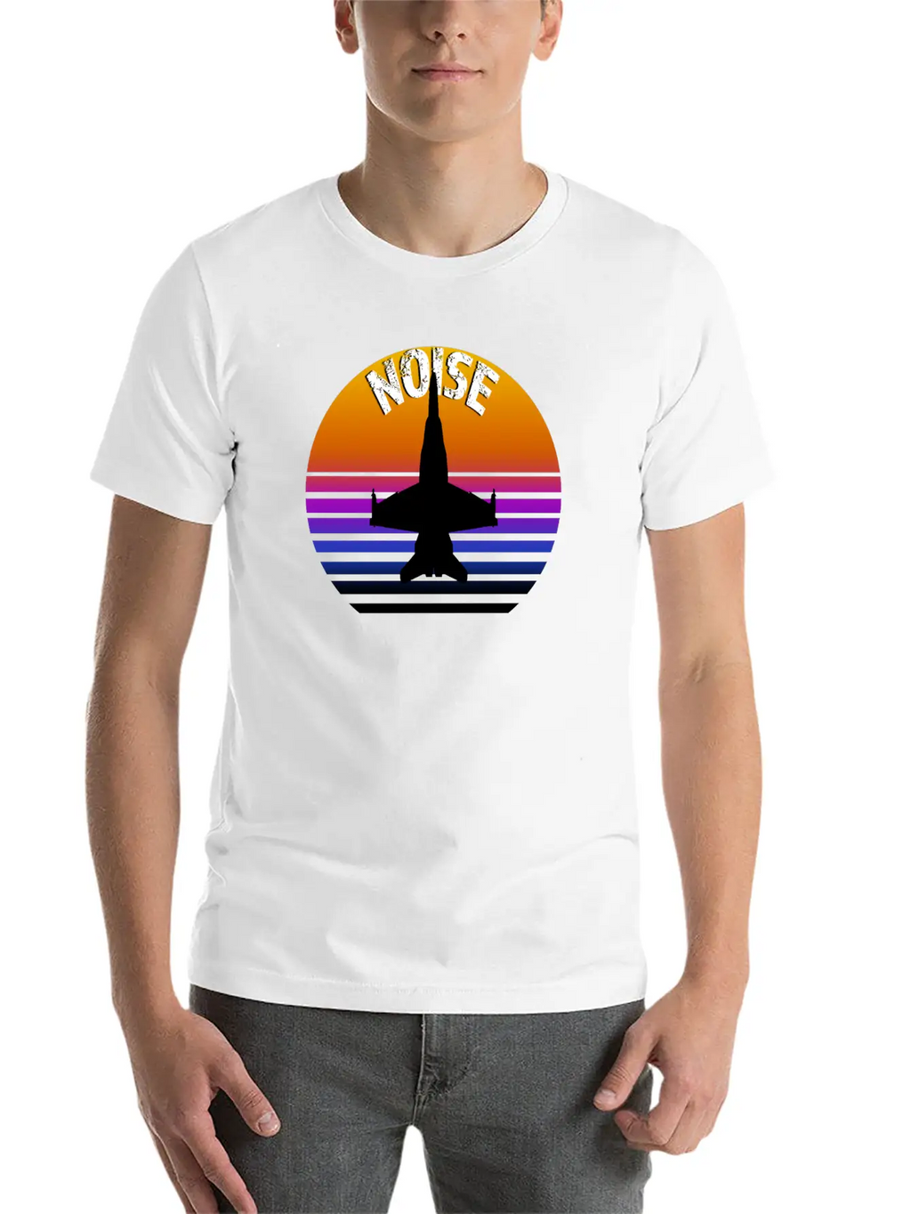 Jet Noise Retro Sunset Design. Breathable Soft Cotton T-Shirt – Timeless Casual Look