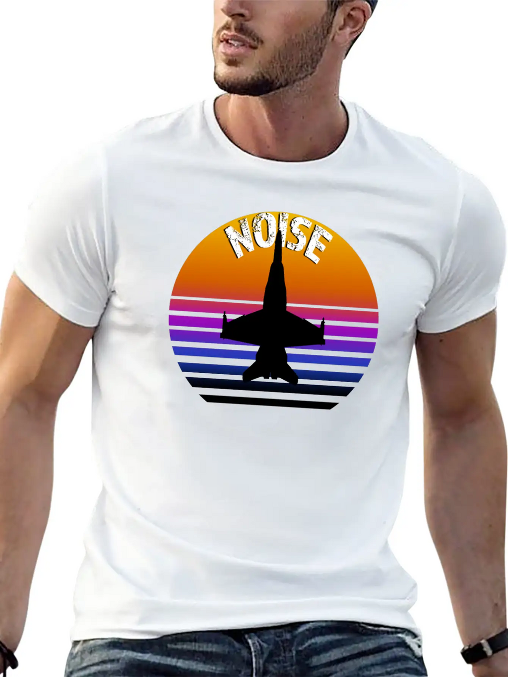 Jet Noise Retro Sunset Design. Breathable Soft Cotton T-Shirt – Timeless Casual Look