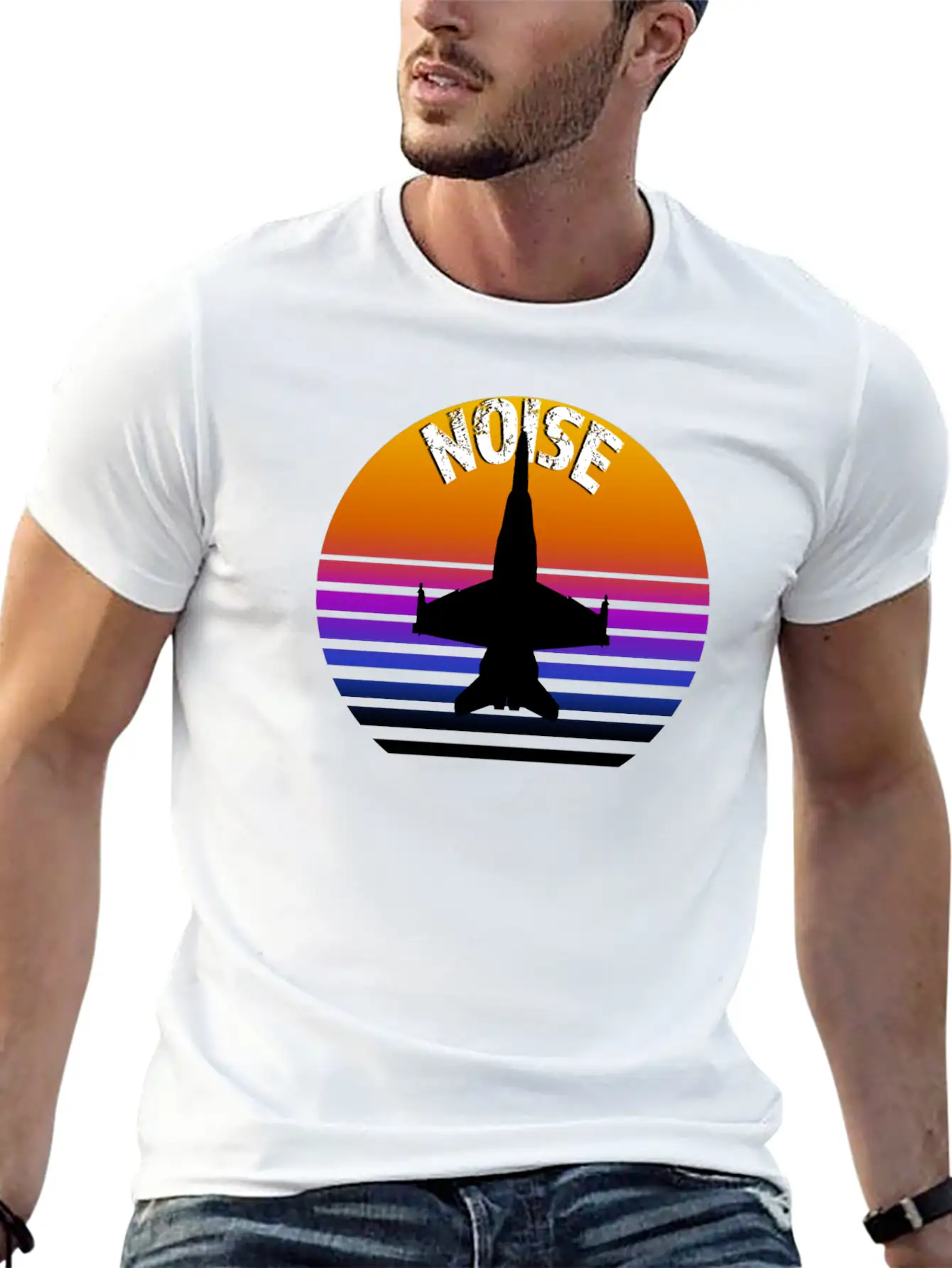 Jet Noise Retro Sunset Design. Breathable Soft Cotton T-Shirt – Timeless Casual Look