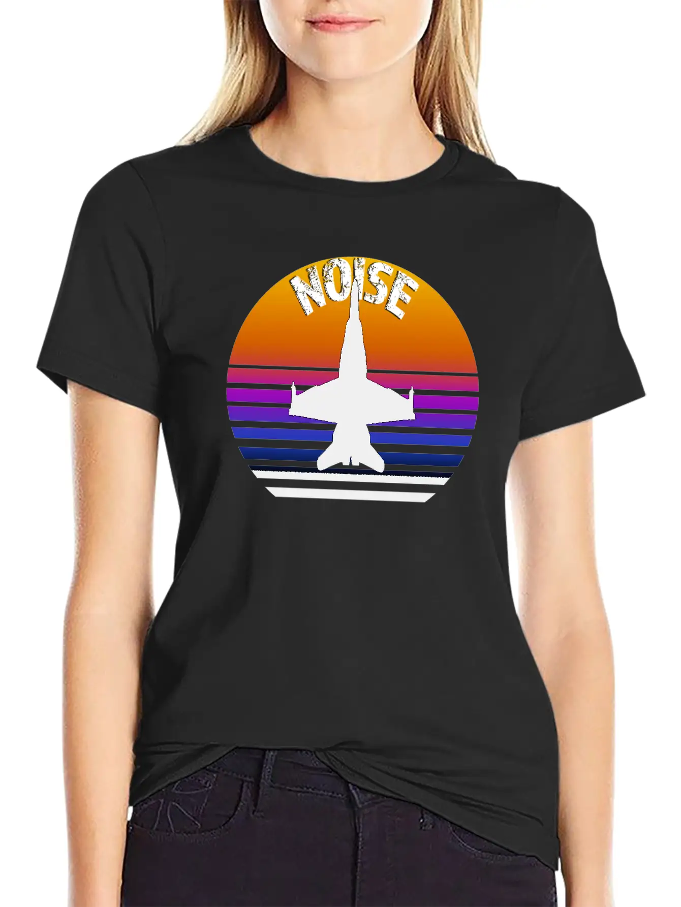 Jet Noise Retro Sunset Design. Breathable Soft Cotton T-Shirt – Timeless Casual Look